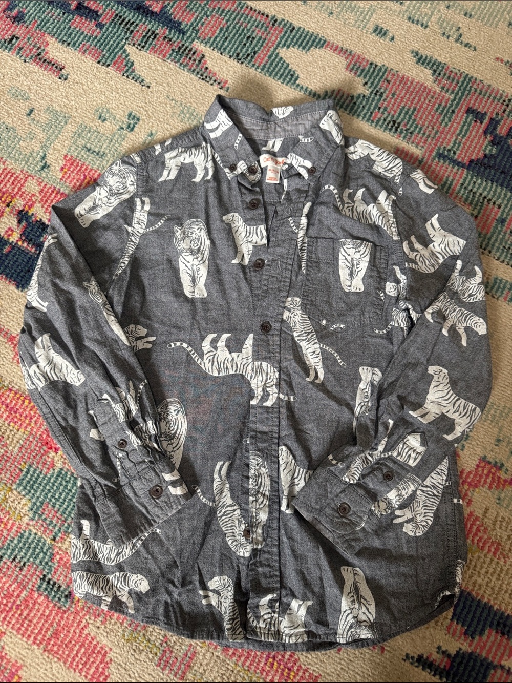 Cat & Jack Charcoal Shirt Jacket with White Tiger Print